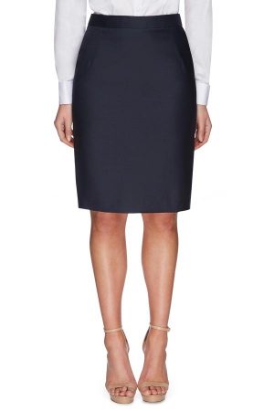 Super 120s Pure Merino Wool Skirt - Gun Metal Blue