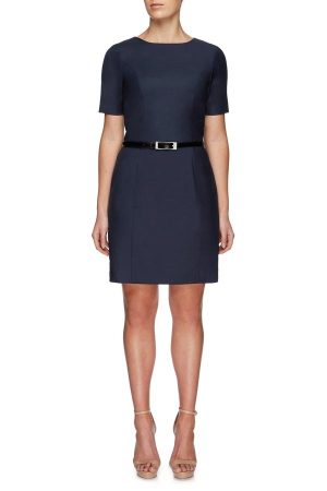 Super 120s Pure Merino Wool Dress - Gun Metal Blue