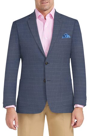 Mens Pure Wool Blue Check Jacket