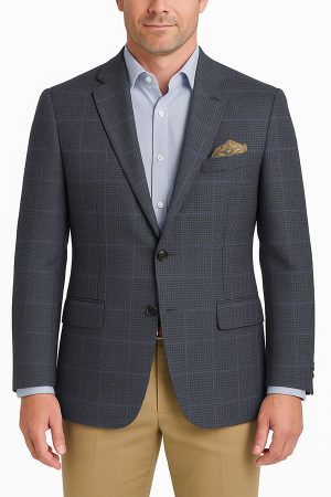 Mens Pure Wool Navy Check Sportscoat